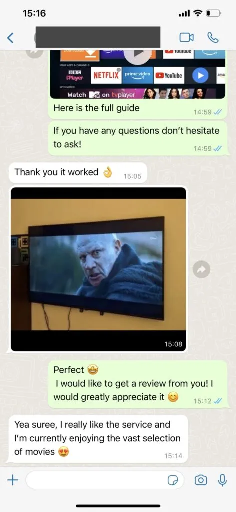 WhatsApp Customer Service Chat Screenshot 1